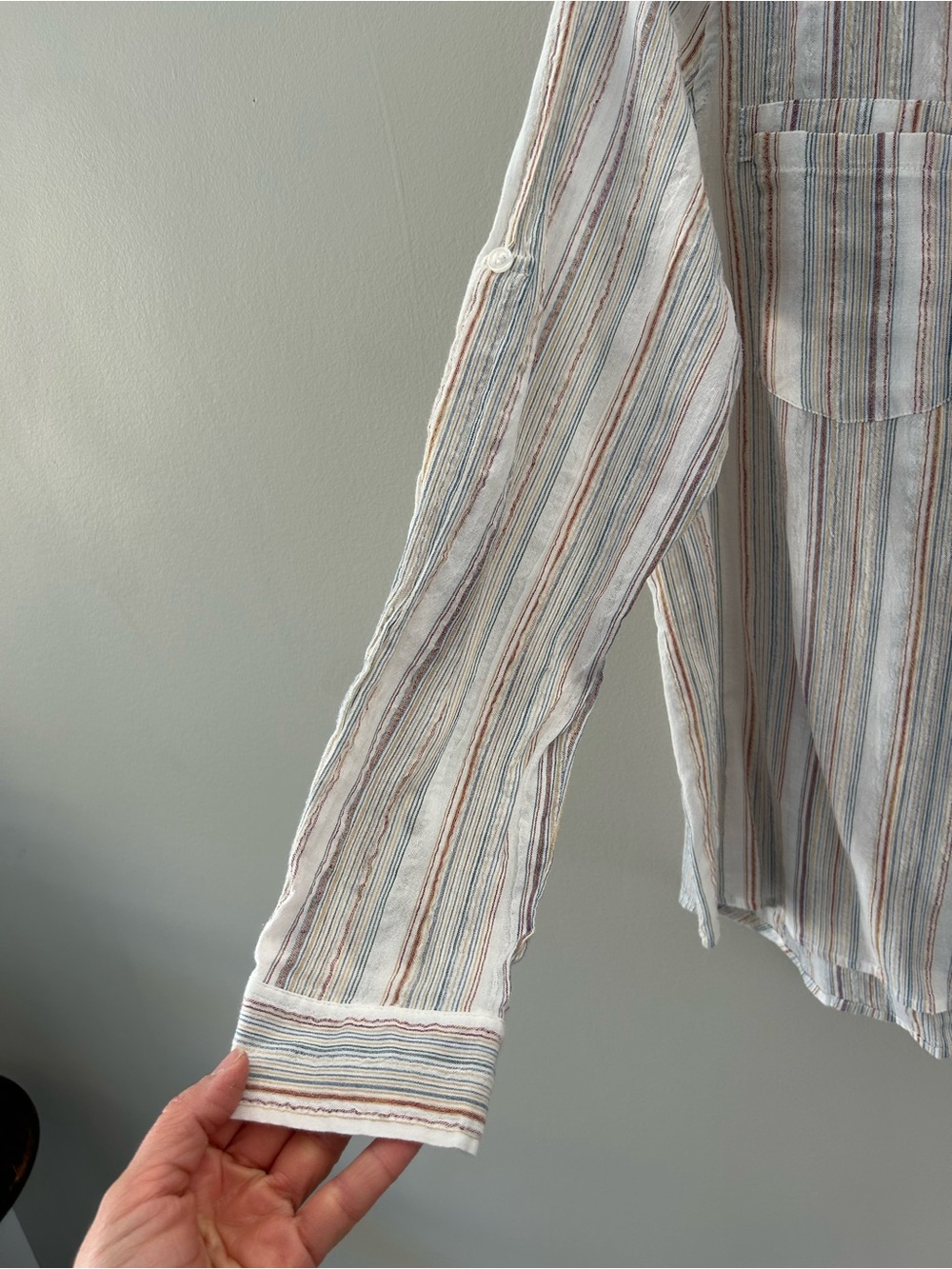 Adyson Parker Cotton Blend Striped Airy Optional 3/4 Sleeve Button Down Shirt - Picture 4 of 5